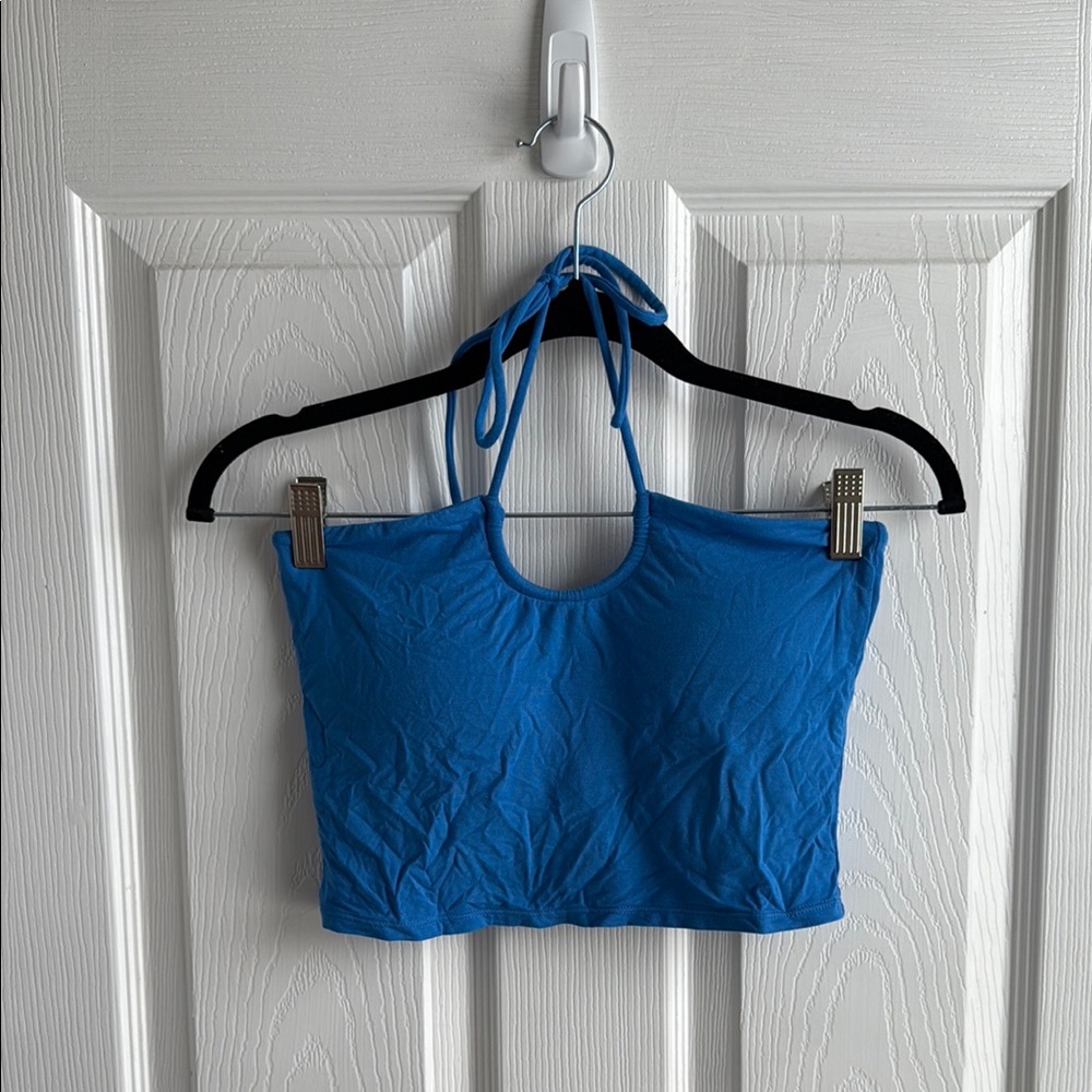 Klassy Network Blue Halter Neck Crop Top Brami
